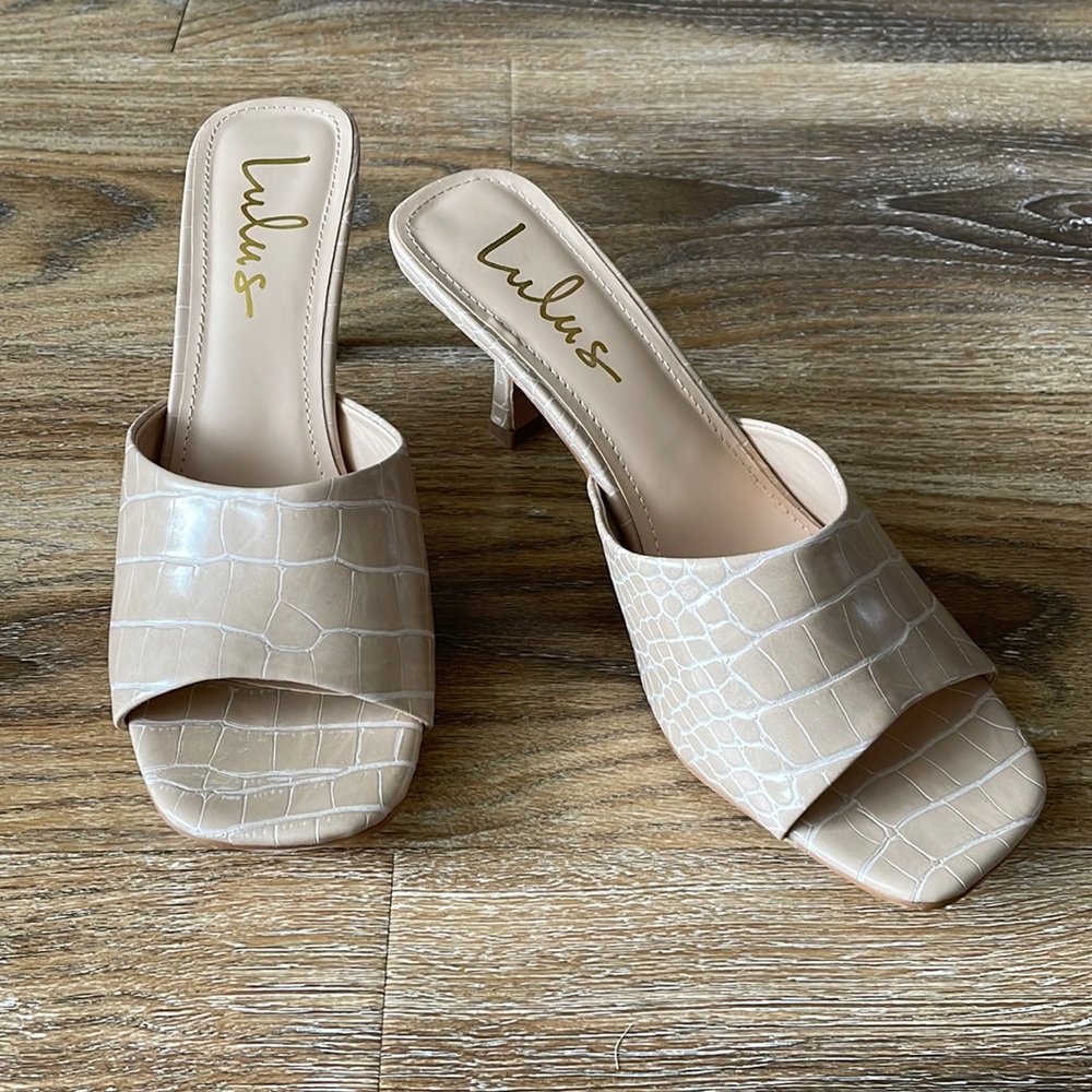 Lulu’s Viyan Light Nude Crocodile High Heel Sandals